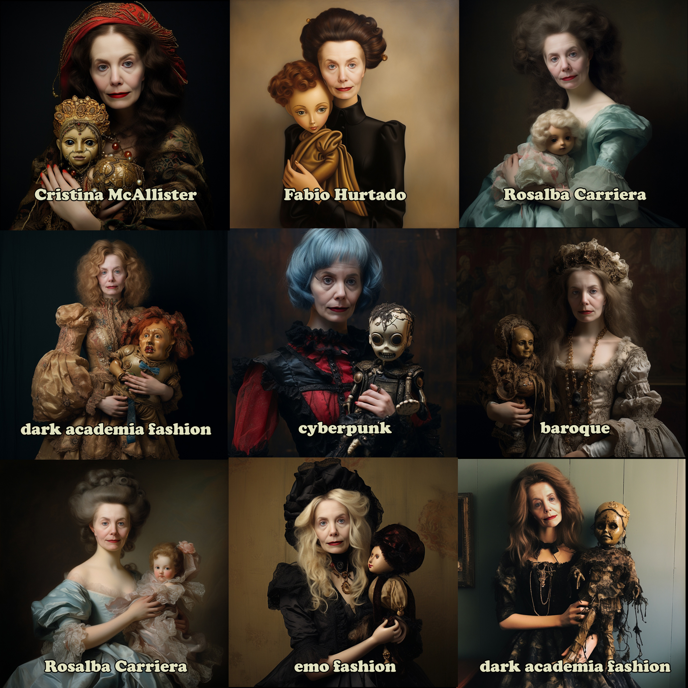 9 AI-generated simulacra of me in different styles